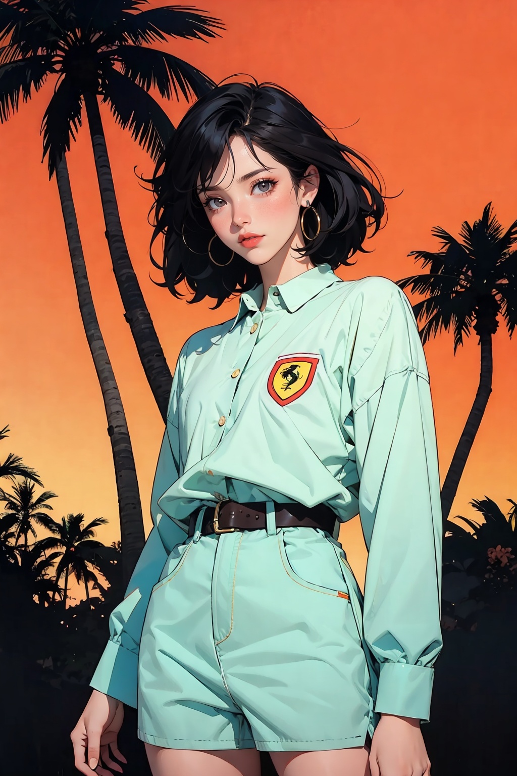 retro girl,  Miami,  sunset on Tensor.Art