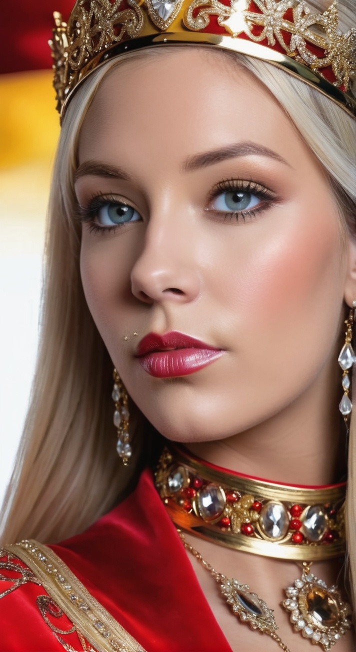 Princess (new edition),  wears an impressive red robe with golden embellishments,  double exposure on Tensor.Art