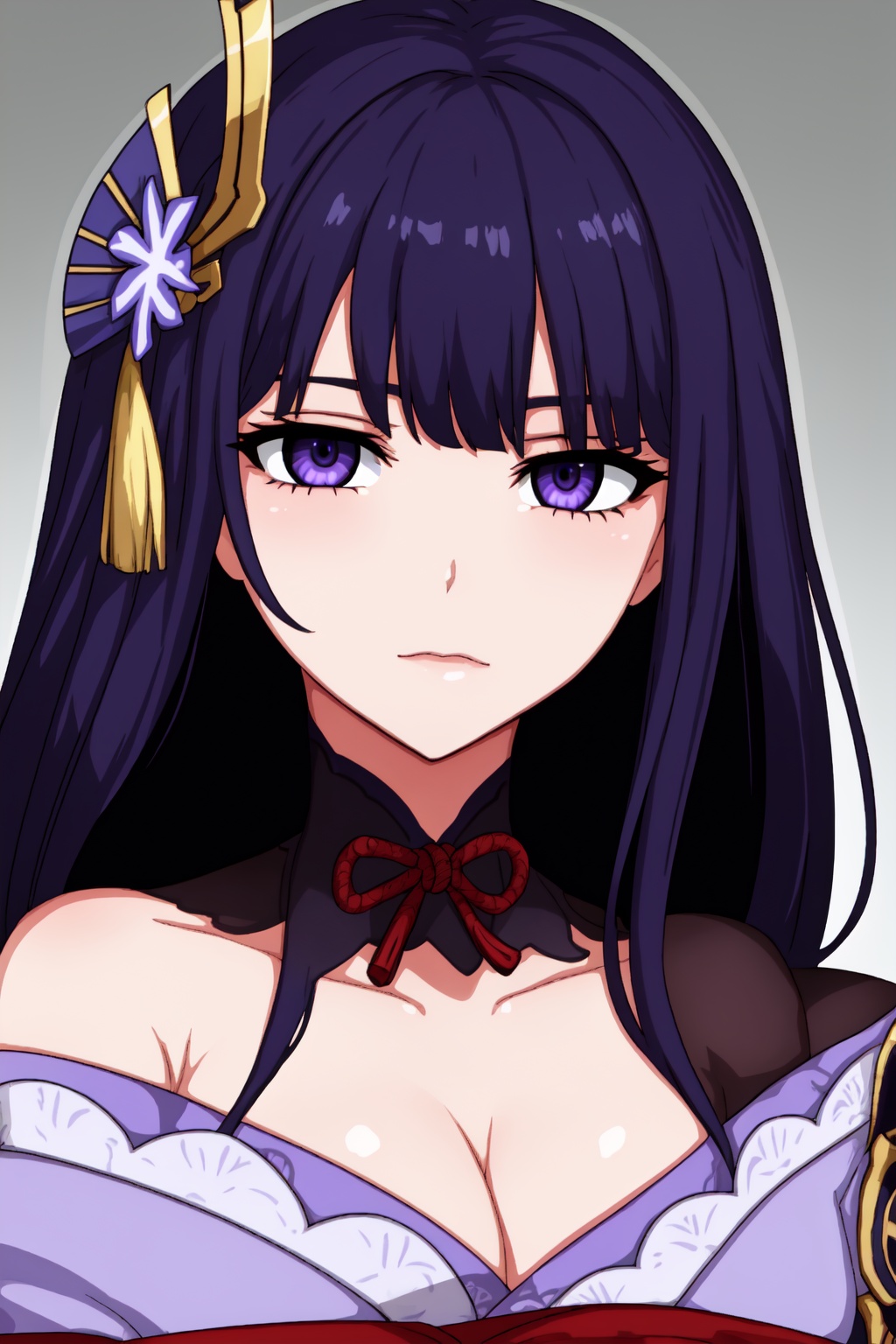 masterpiece,best quality,detailed faces and eyes, 1girl, breasts, solo, looking_at_viewer,raidenshogundef