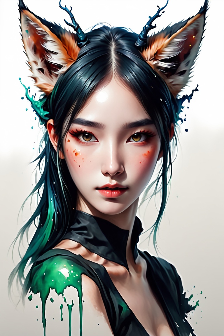 Create a detailed close-up illustration capturing the essence of a fox ears,  drawing inspiration from rossdraws,  side_po...