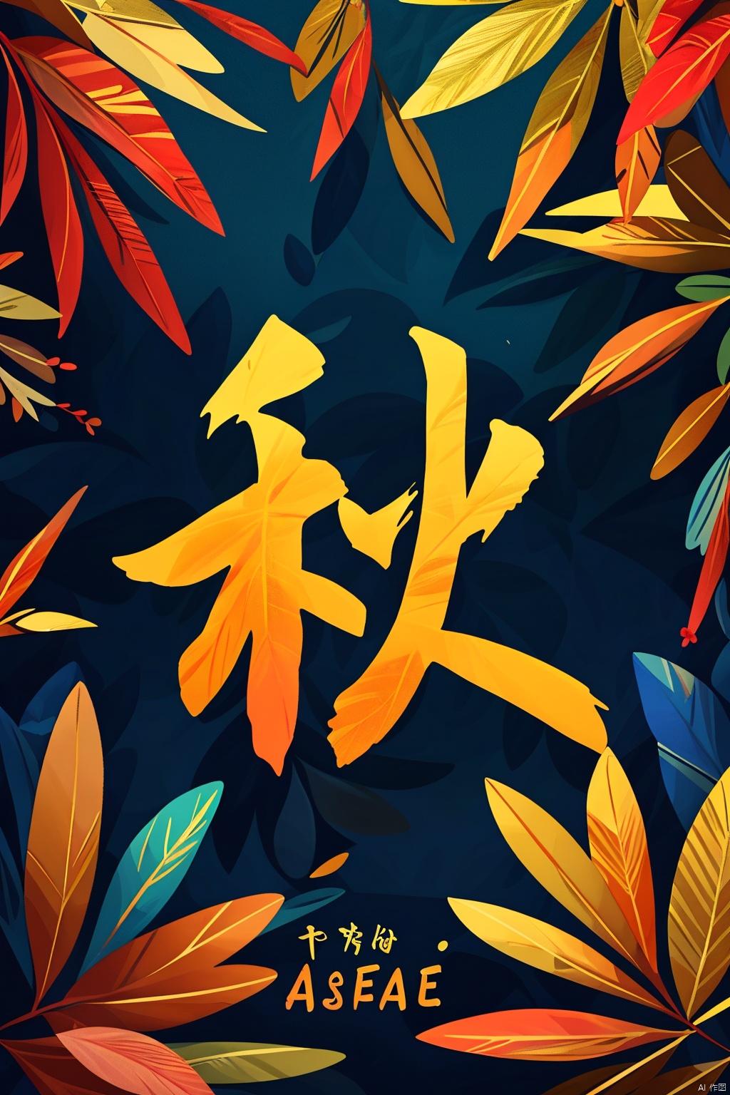 Maple Leaf, Autumn, Fallen leaves, HD, best quality, masterpiece, poster, 32k, Chinese characters