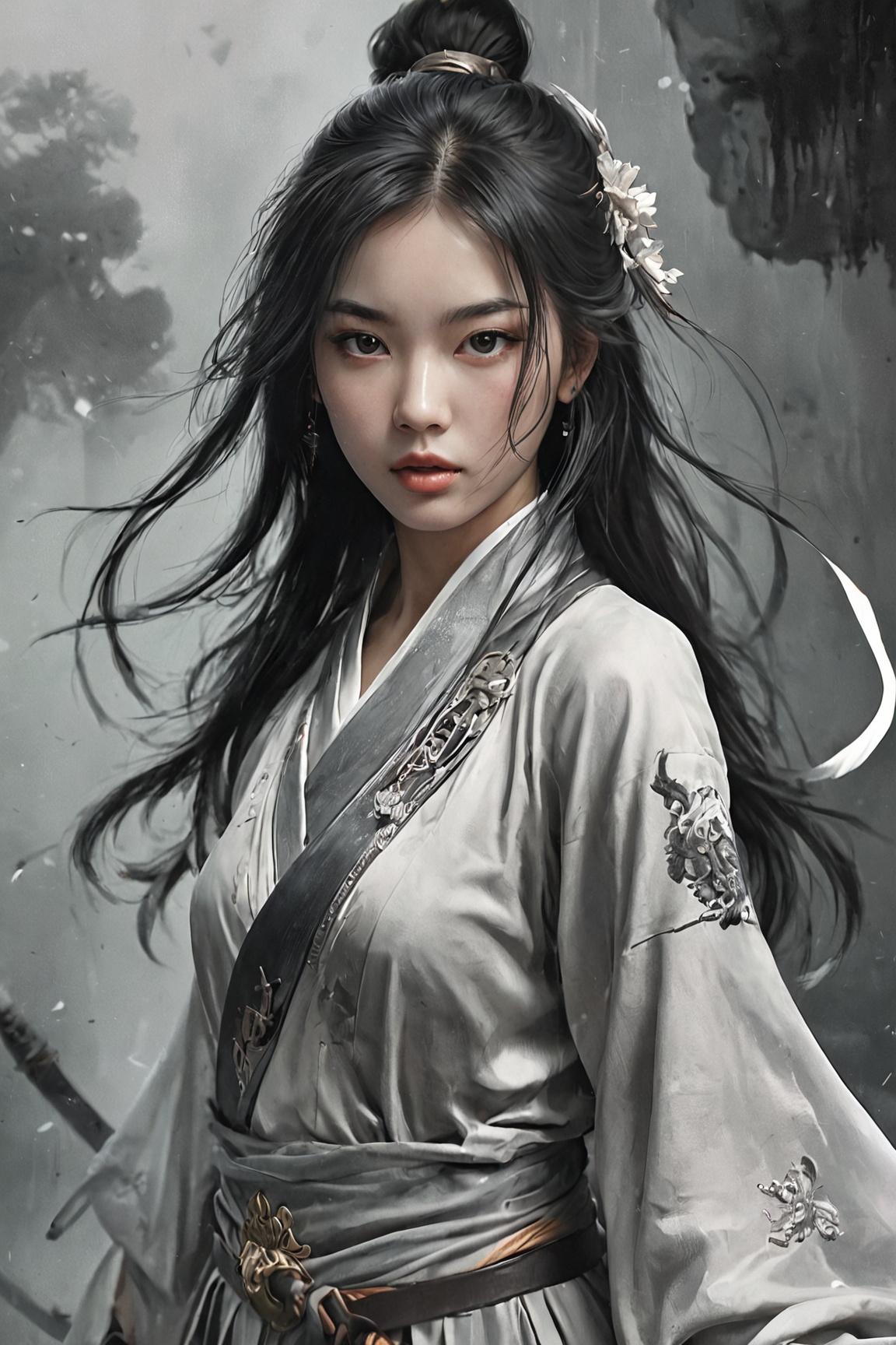 Chinese swordsman,  warrior girl,  in the style of editorial illustrations on Tensor.Art