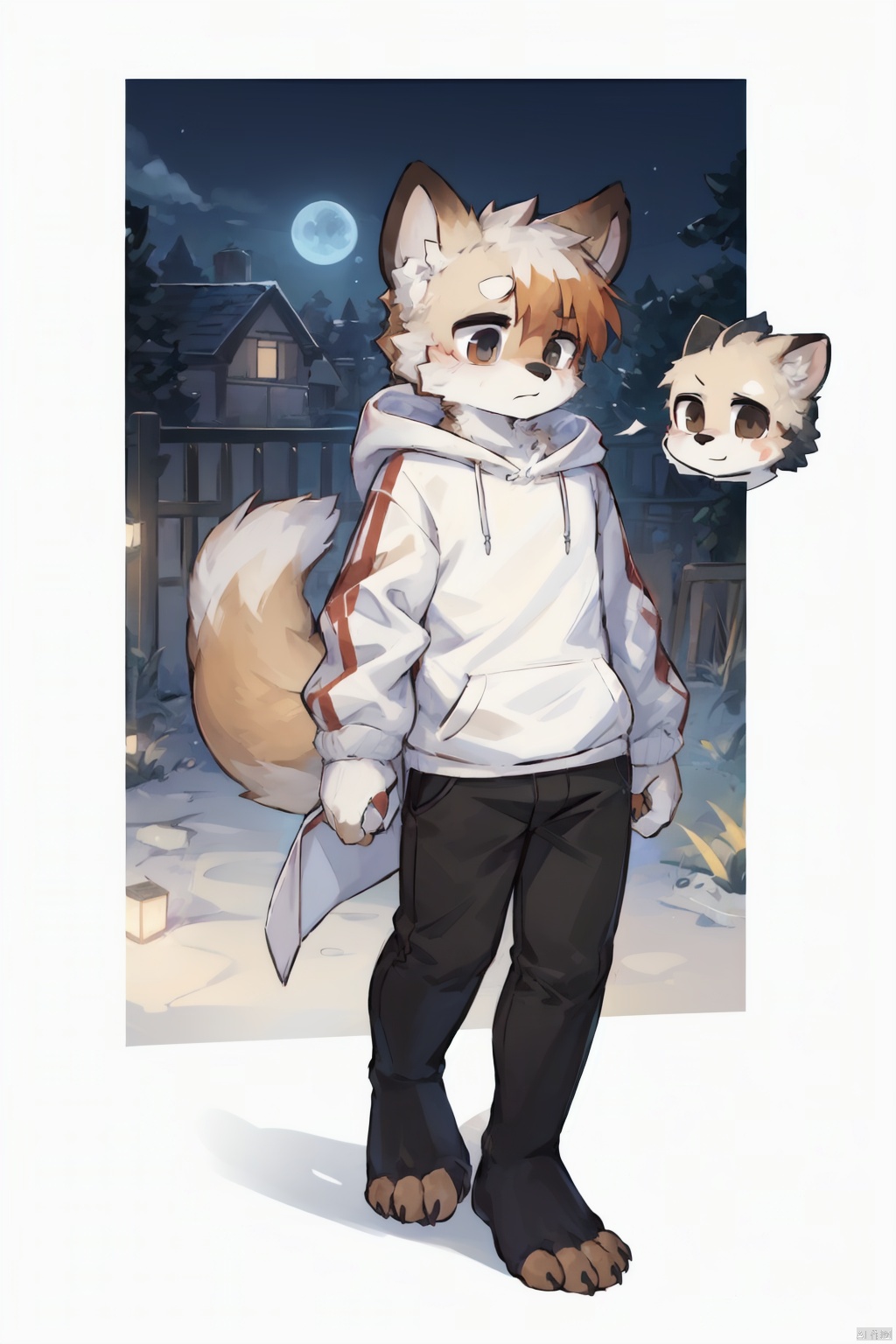  only one boy,from head to foot,orange hair,Long hair and waist length,rein,The lower limbs are lesser panda feet,There is a lesser panda tail behind body,wearing Hoodies,, shota, furry