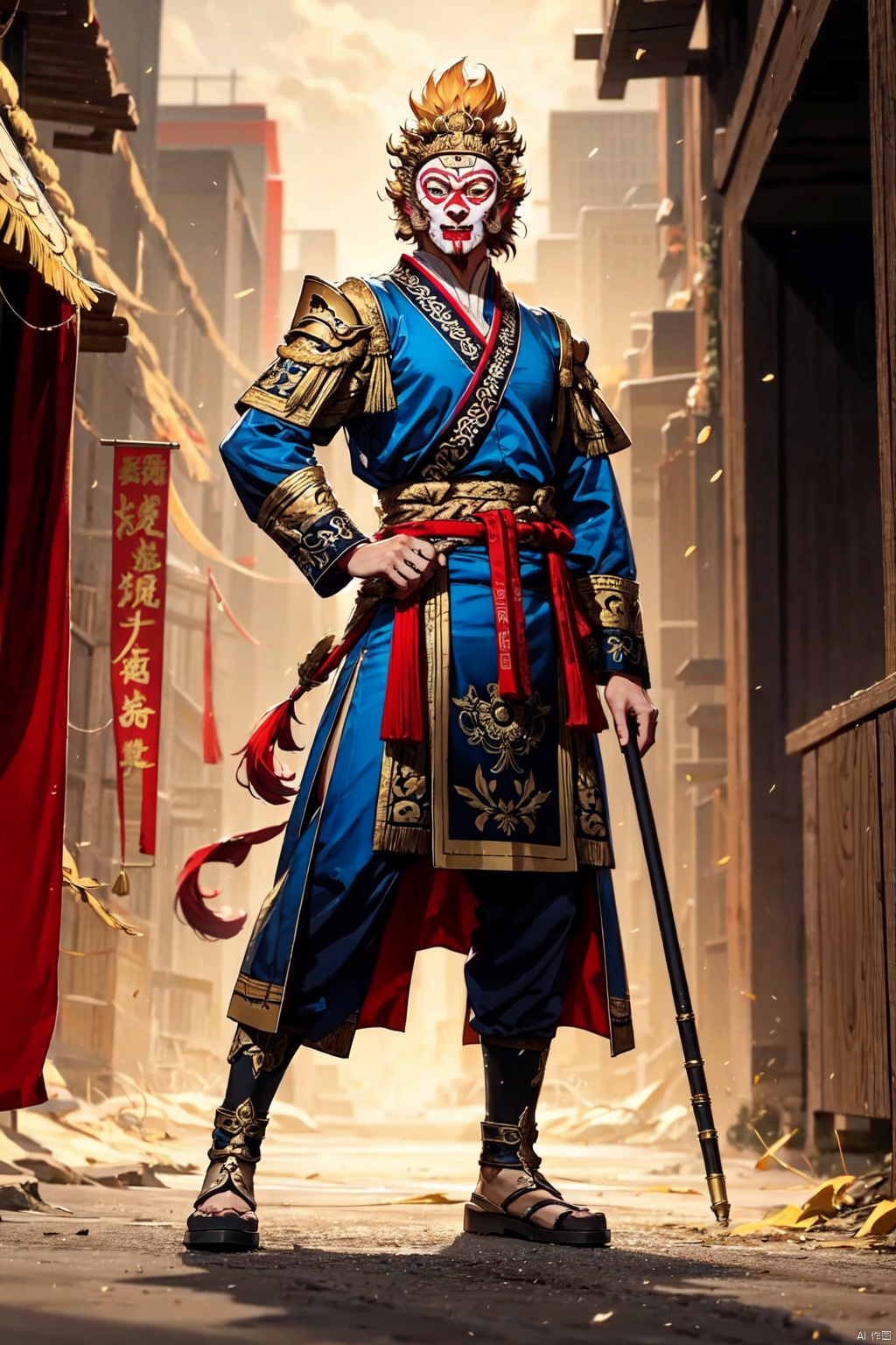 镜头质量：Bestquality,8k,(((masterpiece))),((bestquality)),
镜头位置：(full_body:1.2),
人物：
人物服饰：
环境背景：
图像风格：
提示词：,ynhsnghw_Beautiful Monkey King

