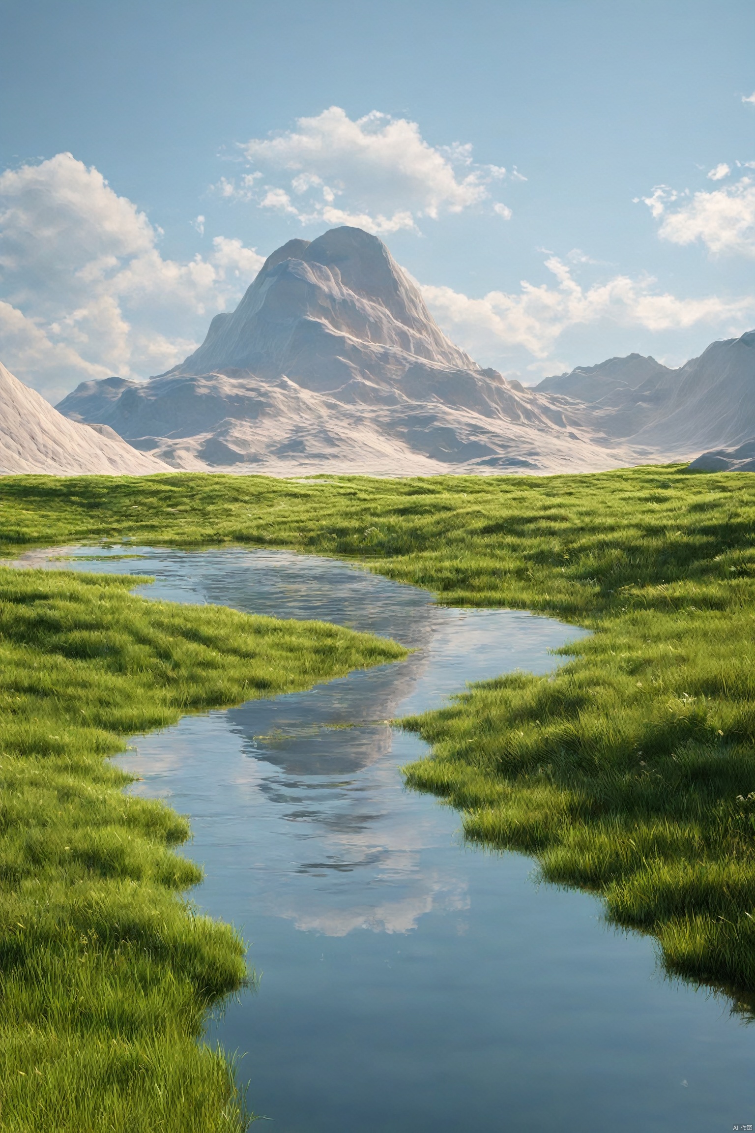 outdoors, sky, day, cloud, water, tree, blue sky, no humans, cloudy sky, grass, scenery, reflection, mountain, river, landscape, lake<lora:EMS-328047-EMS:1.000000>