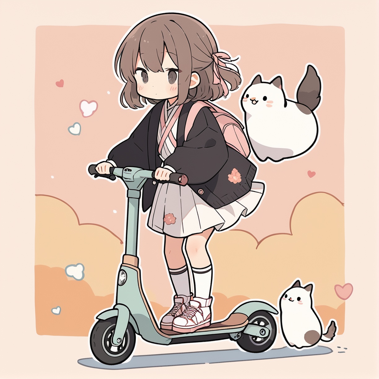 girl riding a kickscooter,  cute illustration,  kawaii by SuiginToxic on Tensor.Art