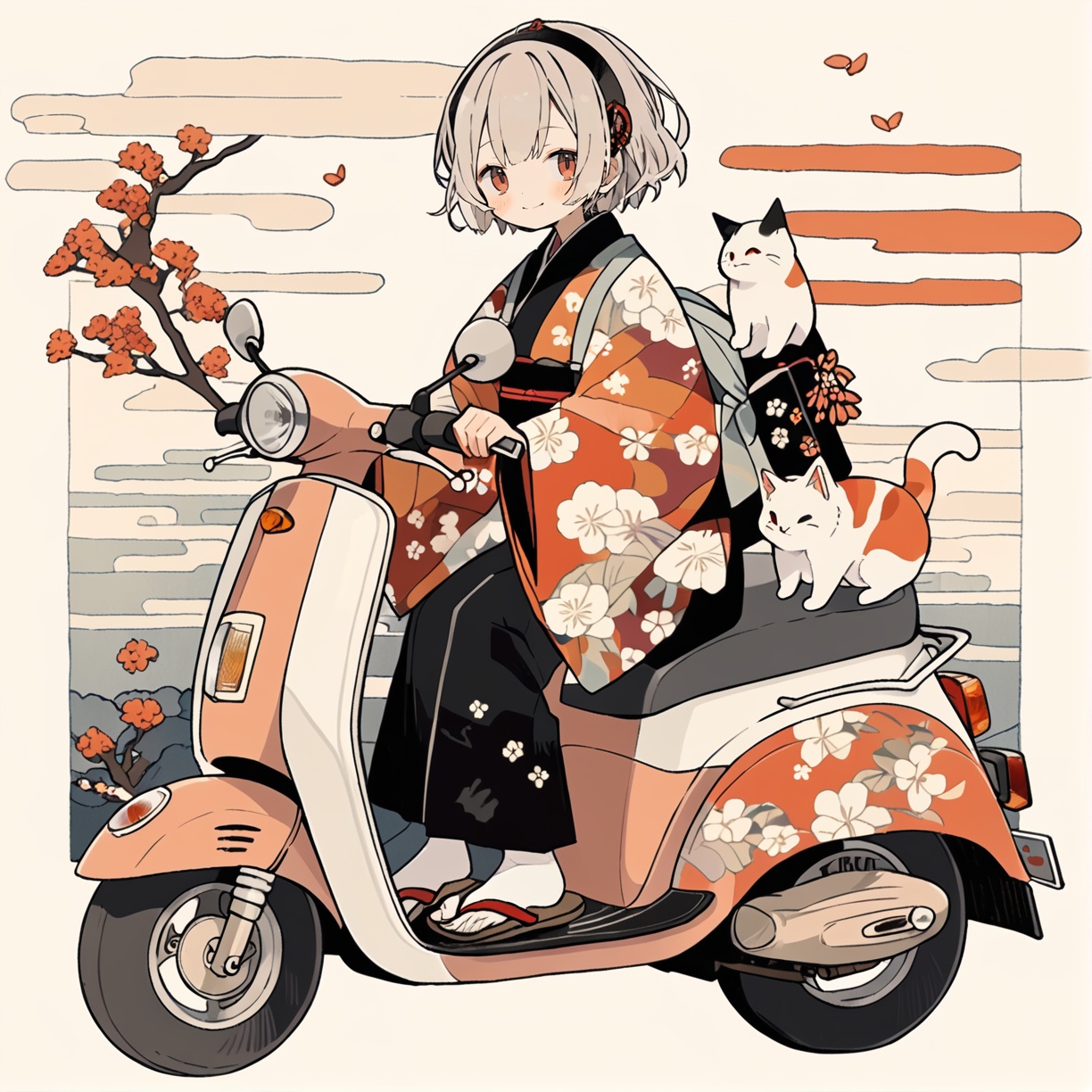 scooter,  1girl,  kimono by SuiginToxic on Tensor.Art