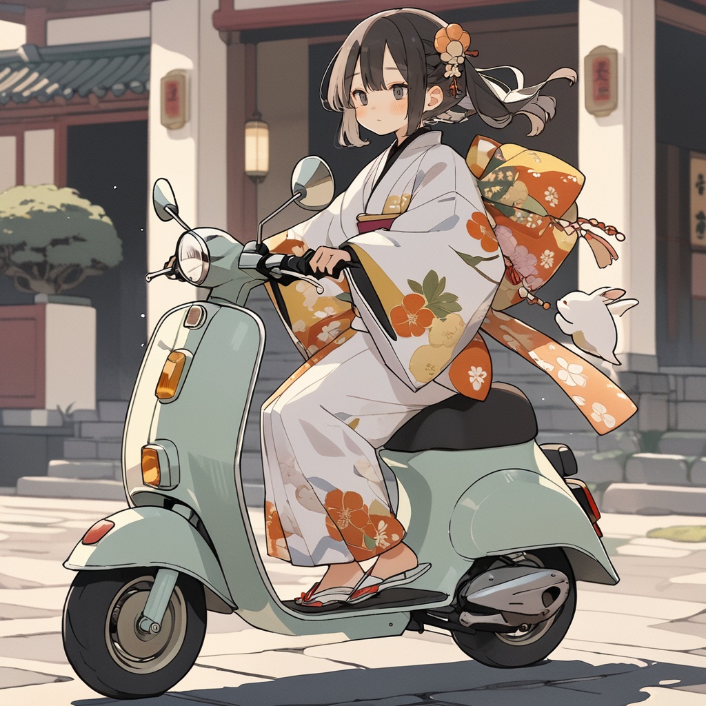 kimono girl riding a scooter,  masterpiece,  best quality by SuiginToxic on Tensor.Art