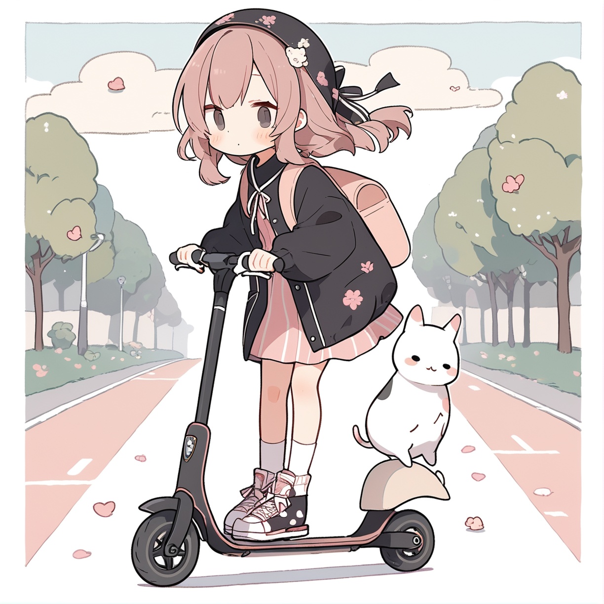 girl riding a kickscooter,  cute illustration,  kawaii by SuiginToxic on Tensor.Art
