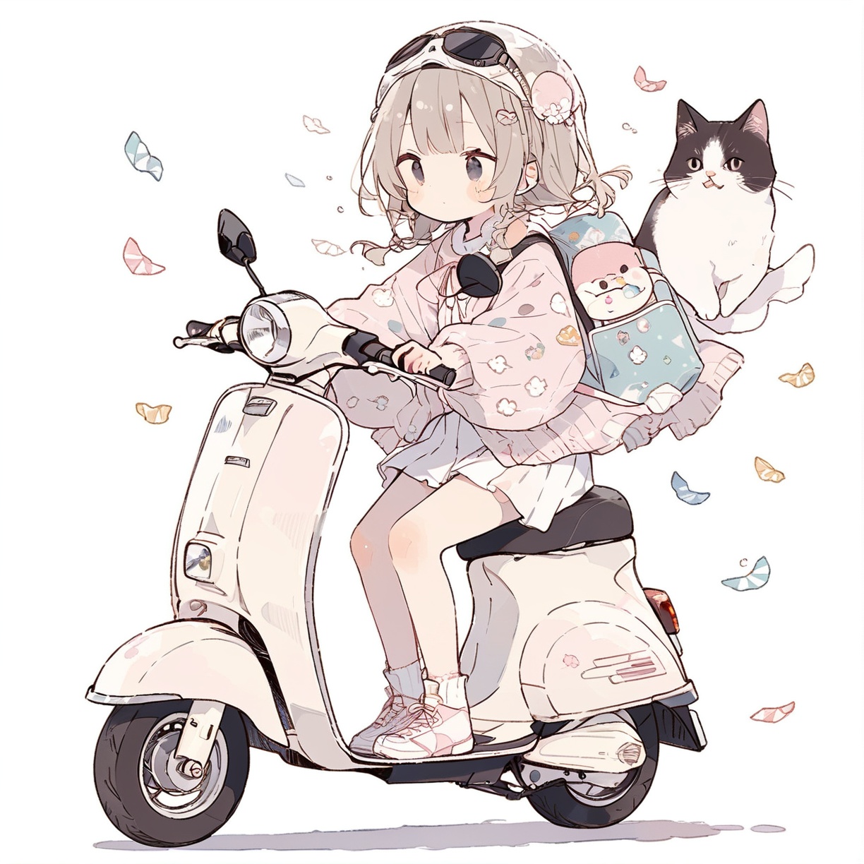 girl riding a scooter,  cute illustration,  kawaii by SuiginToxic on Tensor.Art