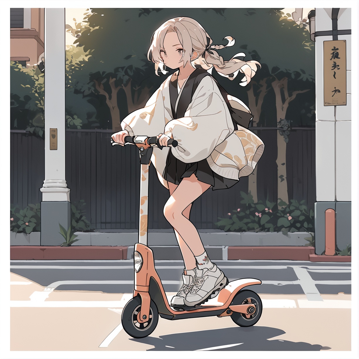 girl riding a kickscooter,  masterpiece,  best quality by SuiginToxic on Tensor.Art