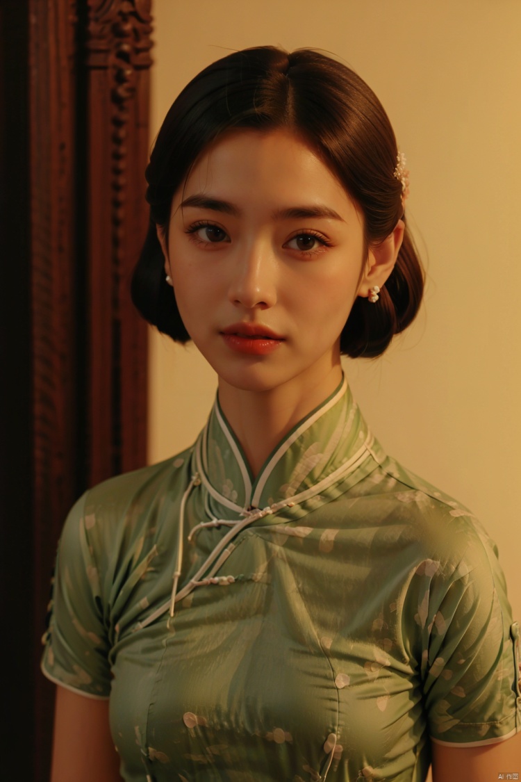 (1girl:1.3),(best quality, masterpiece, ultra-high resolution, 4K, HDR, UHD, 64K, official art), (photorealistic:1.3), (realistic:1.3), depth of field, (portrait:1.3),(sfw:1.4),, qipao