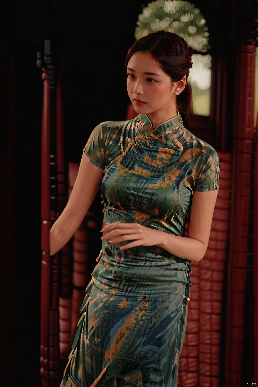 (1girl:1.3),(best quality, masterpiece, ultra-high resolution, 4K, HDR, UHD, 64K, official art), (photorealistic:1.3), (realistic:1.3), depth of field, (portrait:1.3),(sfw:1.4), , qipao
