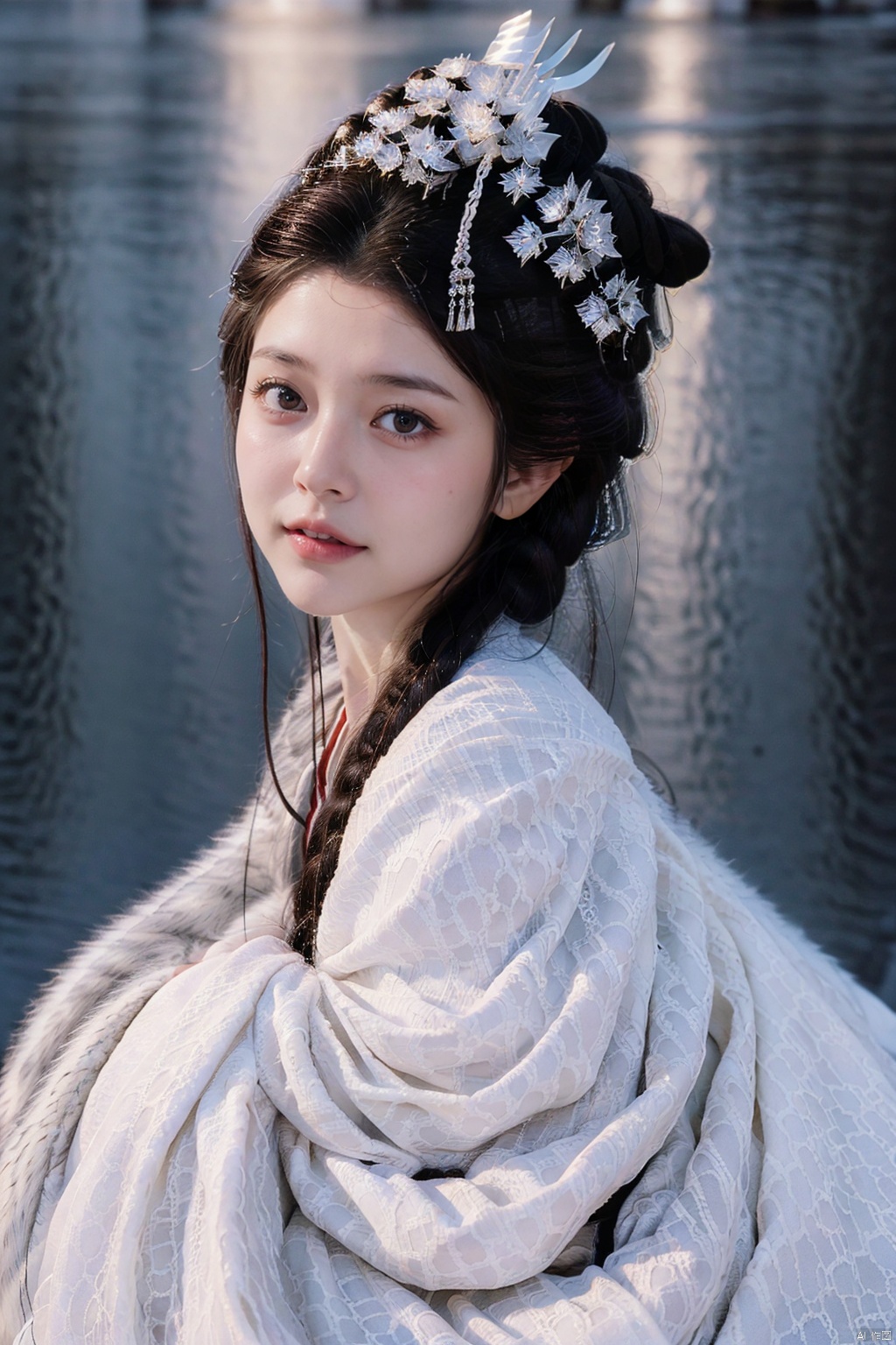 (1girl:1.3),(best quality, masterpiece, ultra-high resolution, 4K, HDR, UHD, 64K, official art), (photorealistic:1.3), (realistic:1.3), depth of field, (portrait:1.3),(sfw:1.4),, sweater, hanfu, makeup