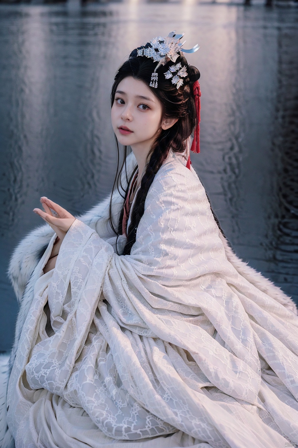 (1girl:1.3), (best quality, masterpiece, ultra high resolution),(photorealistic:1.3), (realistic:1.3), depth of field,(full body:1.2), (day:1.2), (cinematic lighting:1.2),, hanfu, makeup