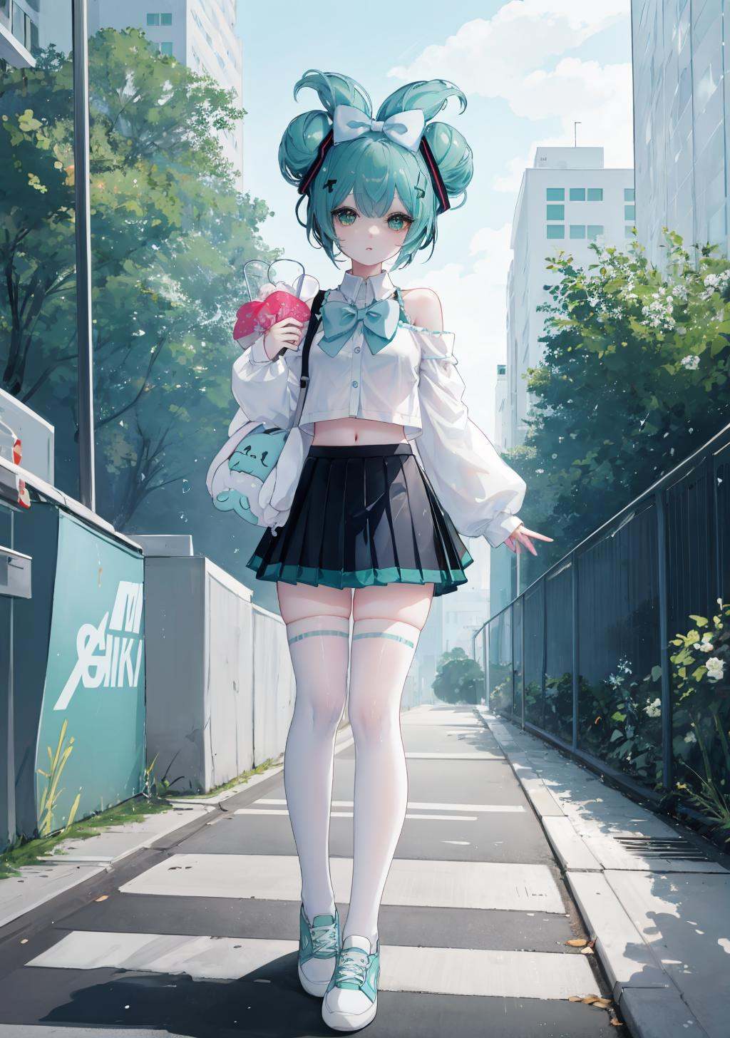 miku_cinnamon,  blue hair,  aqua bow on Tensor.Art