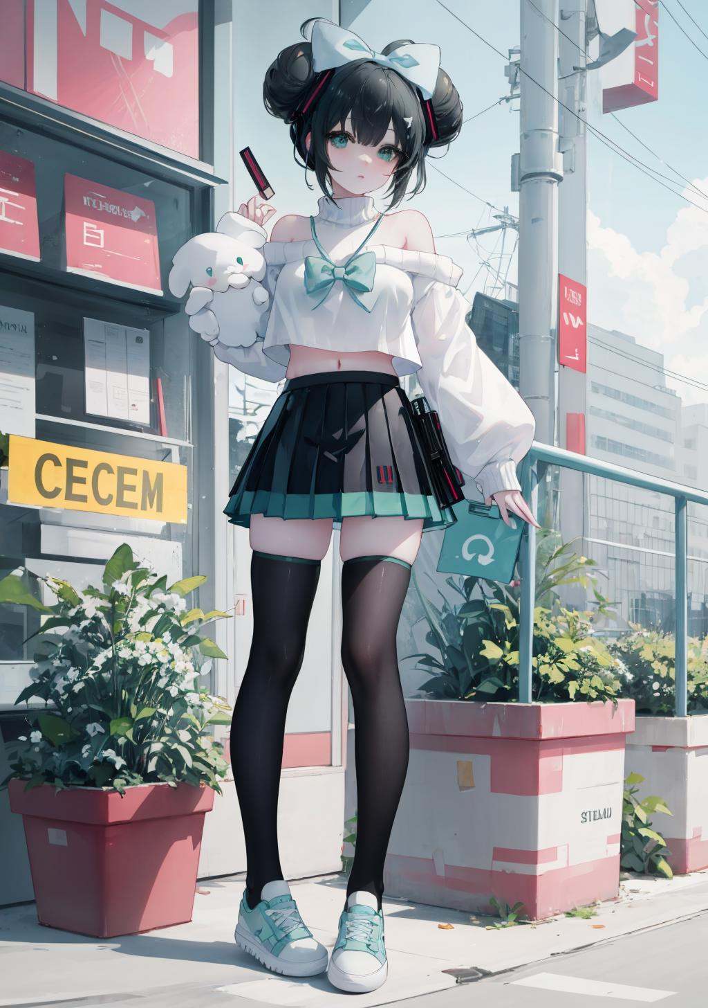miku_cinnamon,  black hair,  hair bun on Tensor.Art