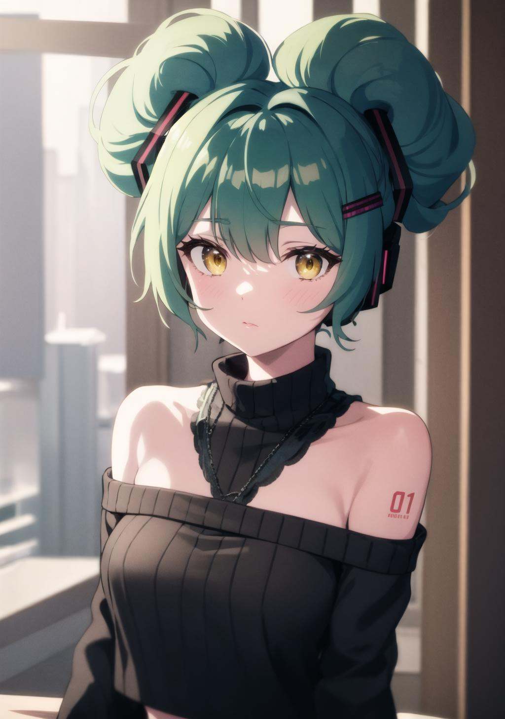 miku_cinnamon,  green hair,  yellow eyes on Tensor.Art