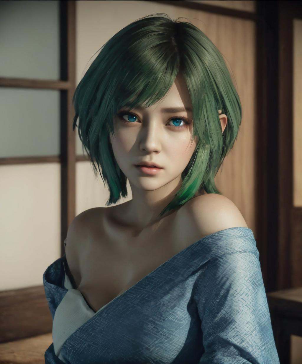 80s_horror_game,  1girl,  green hair on Tensor.Art