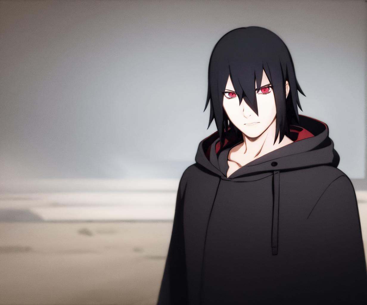 solo,  black hair,  red eyes on Tensor.Art