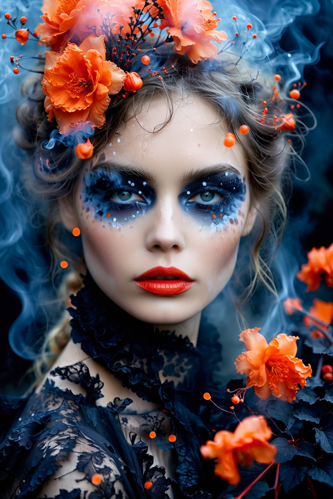 Fashion Photography,  a hauntingly beautiful contrast – a model,  beautiful on Tensor.Art