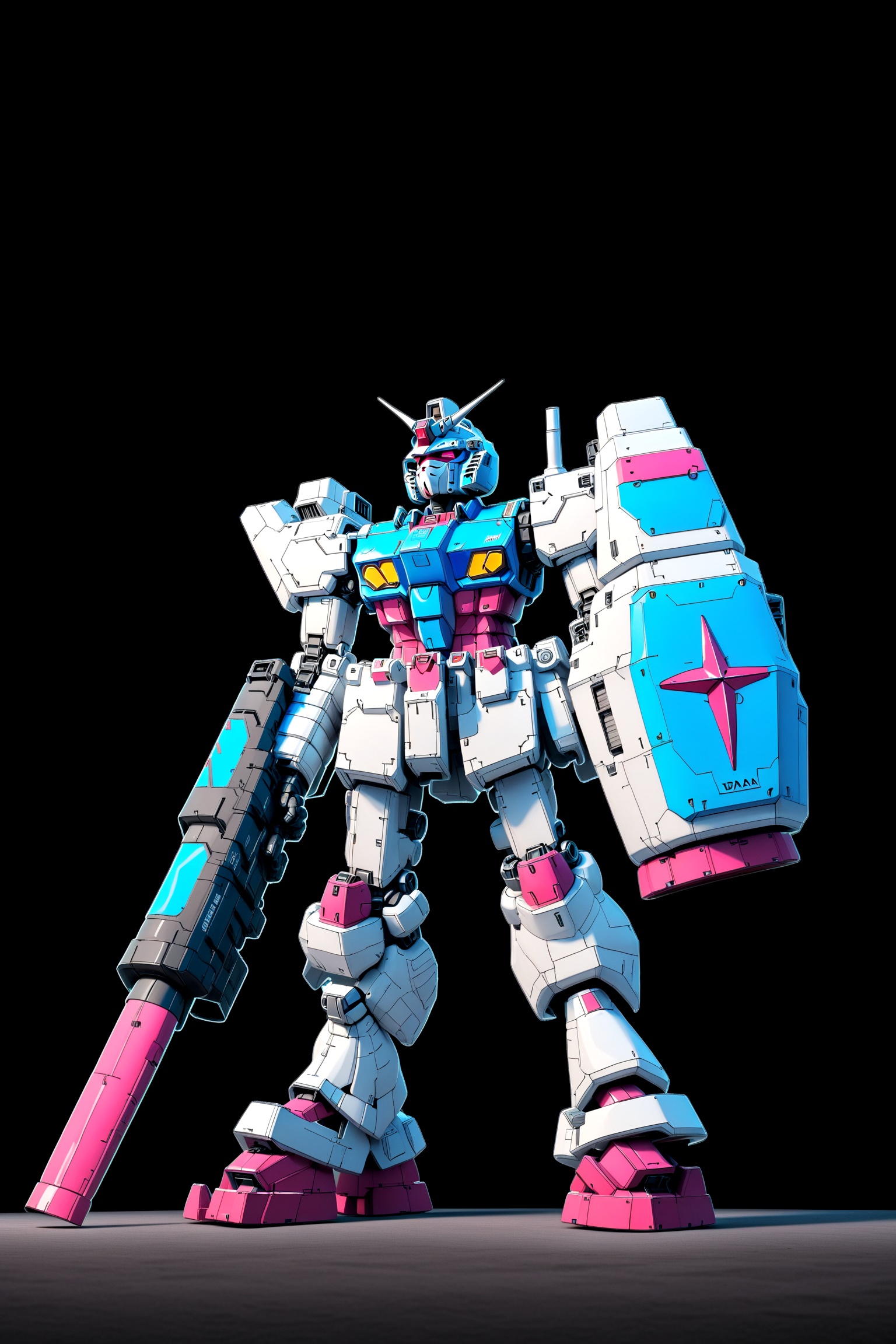 Vaporwave aesthetic,  RX-78GP02A Gundam.Vidar standing in front of pyramids,  shield on Tensor.Art