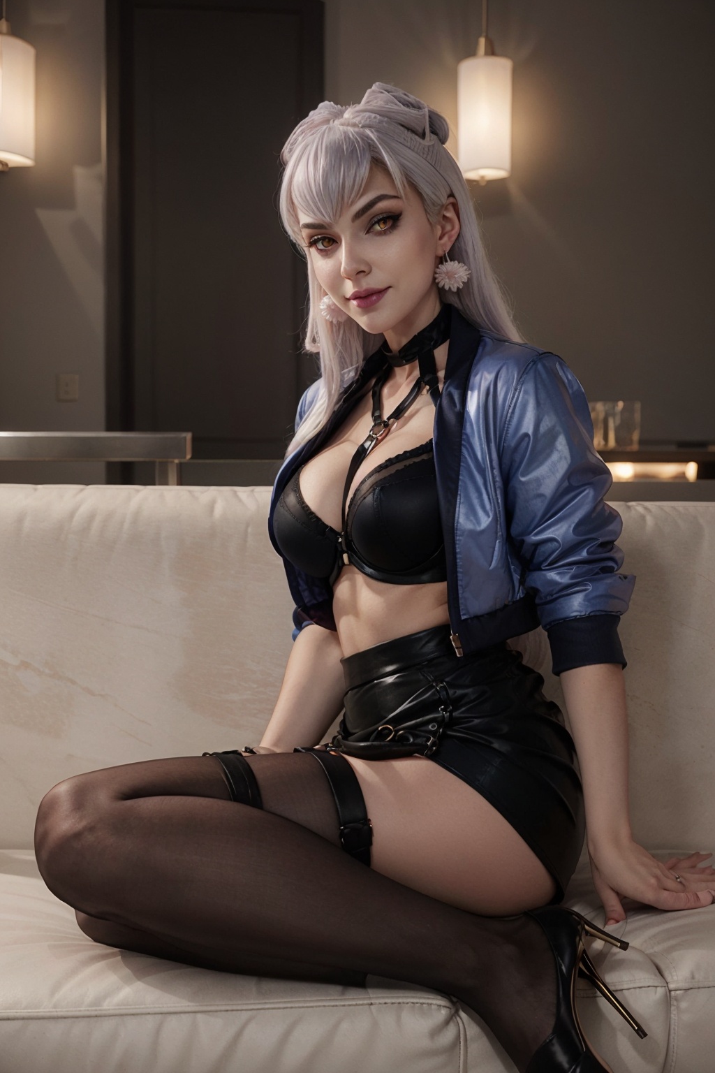 Evekda,  white hair,  earings on Tensor.Art