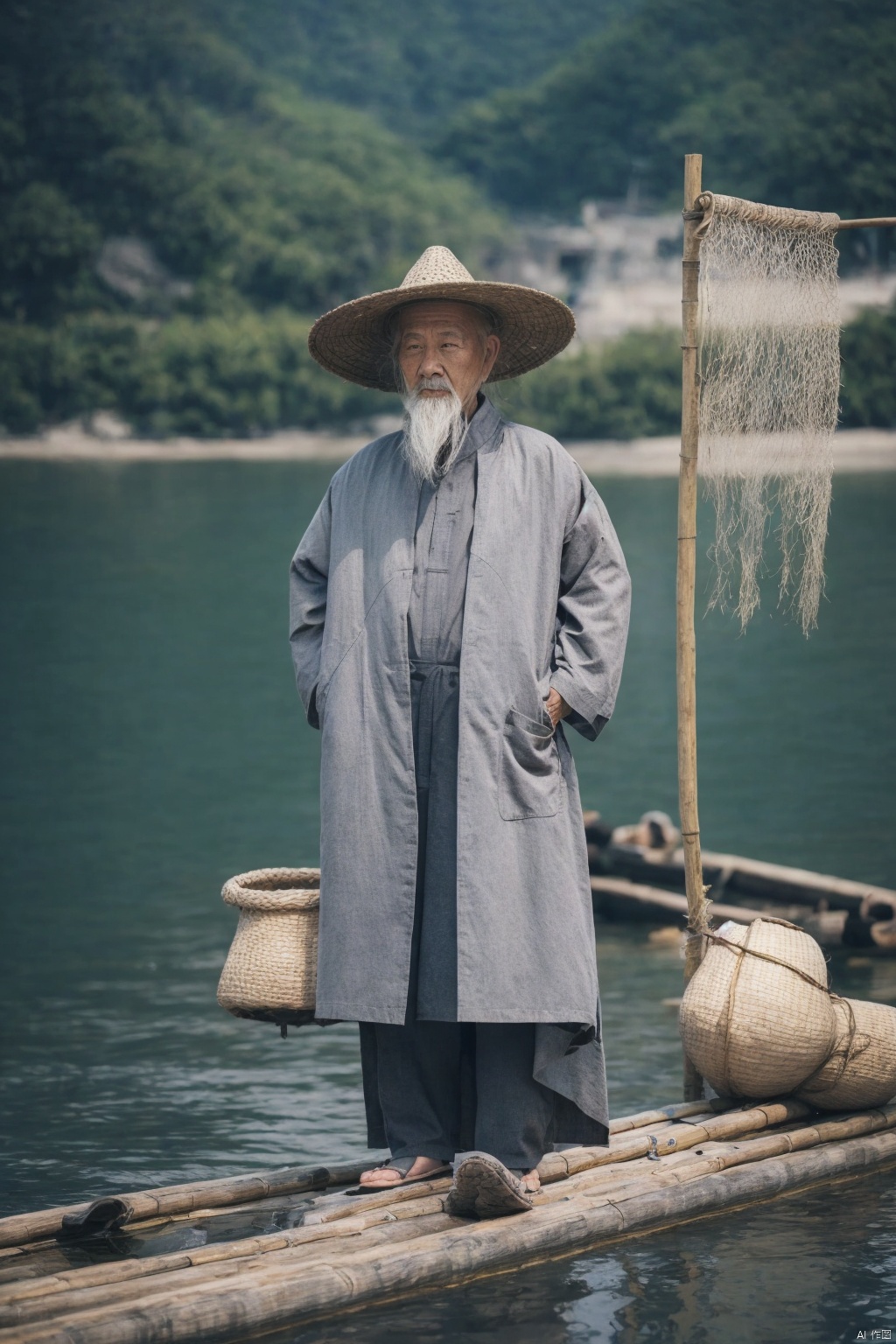 镜头质量：Bestquality,8k,(((masterpiece))),((bestquality)),
镜头位置：(full_body:1.2),
人物：
环境背景：
图像风格：
提示词：, Old fisherman