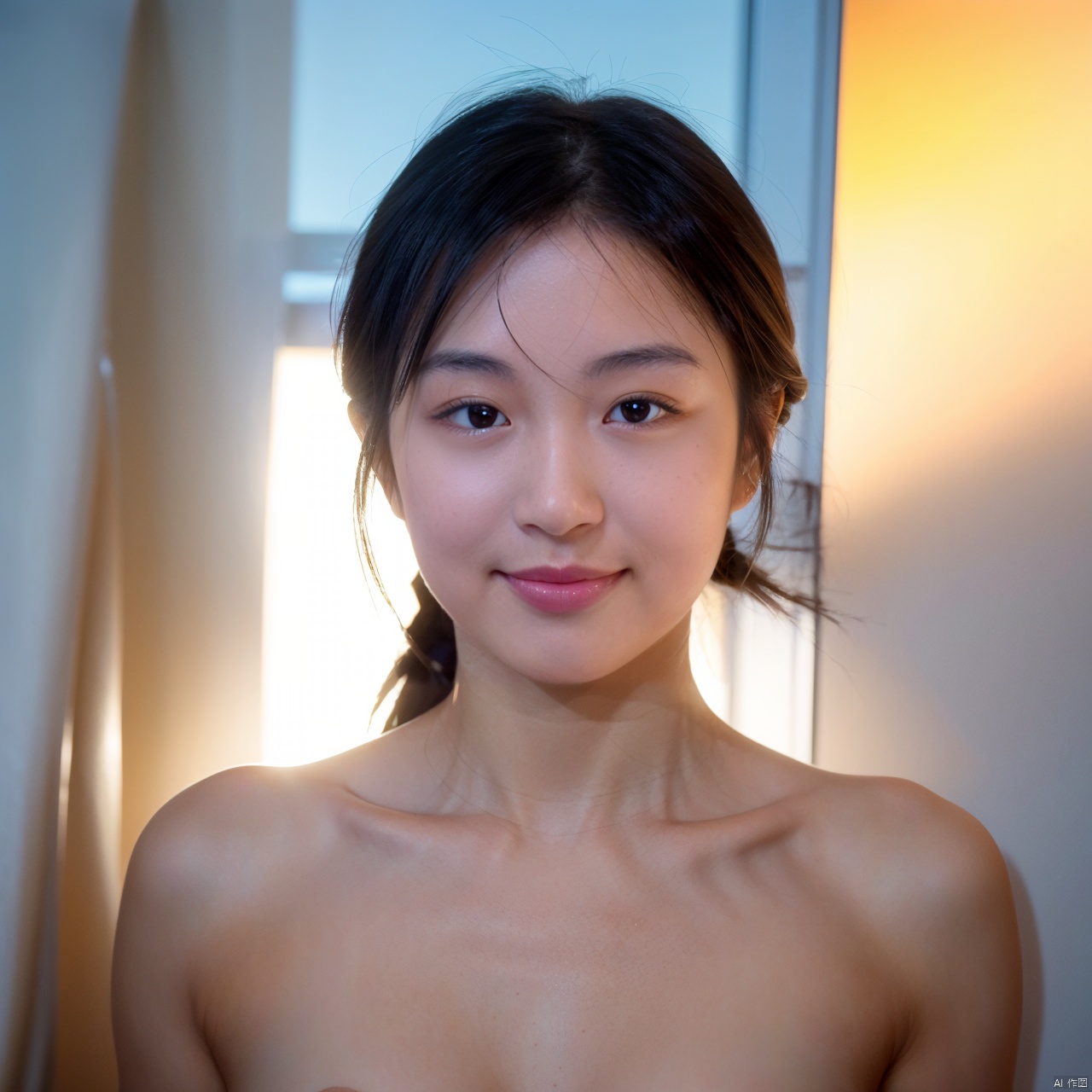  1girl, solo, naked, cleavage,
plain smile,,looking_at_viewer,nude,white_background, black_eyes, gradient, collarbone,
( chiaroscuro,Fujicolor, UHD, super detail ,raw,85mm,f/1.2,FujifilmXT4,),