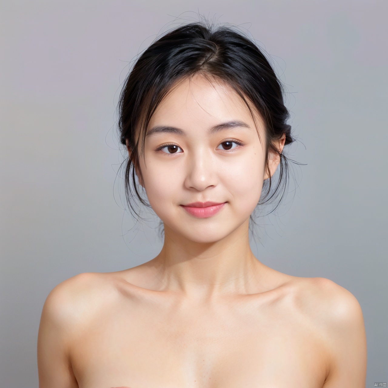  1girl, solo, naked, cleavage,
plain smile,,looking_at_viewer,nude,white_background, black_eyes, gradient, collarbone,
( chiaroscuro,Fujicolor, UHD, super detail ,raw,85mm,f/1.2,FujifilmXT4,),