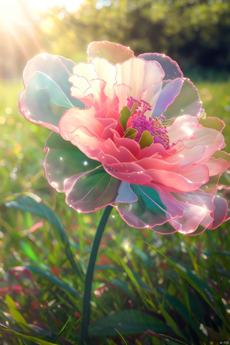 blurry,blurry background,blurry foreground,depth of field,grass,leaf,outdoors,plant,sparkle,tree