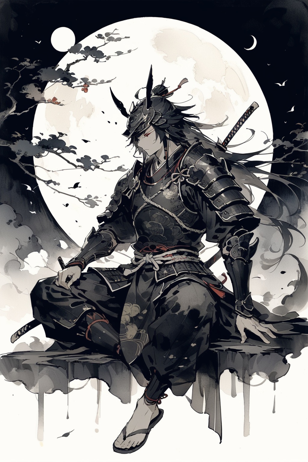 samurai warrior,  japanese armor,  sitting by SuiginToxic on Tensor.Art