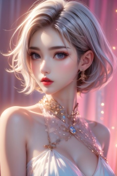 Best Quality, masterpiece, Super High Resolution, Girl, Solo, short hair, white hair, exquisite, lipstick, sexy, Game CG, HD 16K