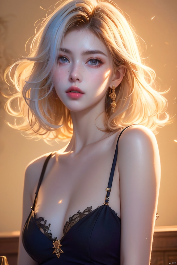 Best Quality, masterpiece, Super High Resolution, Girl, Solo, short hair, white hair, delicate, lipstick, freckles, skin texture, sexy, game CG, HD 16K, Light master