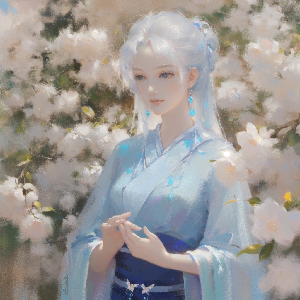 1 girl, lovely, regular features, delicate painting style, two yuan, hair and clothes glowing, flowery feeling, 8K, clear resolution, 8K, masterpiece, high quality,Alla Prima, 