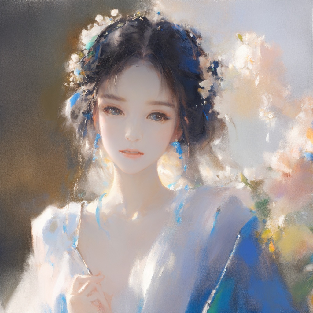 1 girl, lovely, regular features, delicate painting style, two yuan, hair and clothes glowing, flowery feeling, 8K, clear resolution, 8K, masterpiece, high quality,Alla Prima,