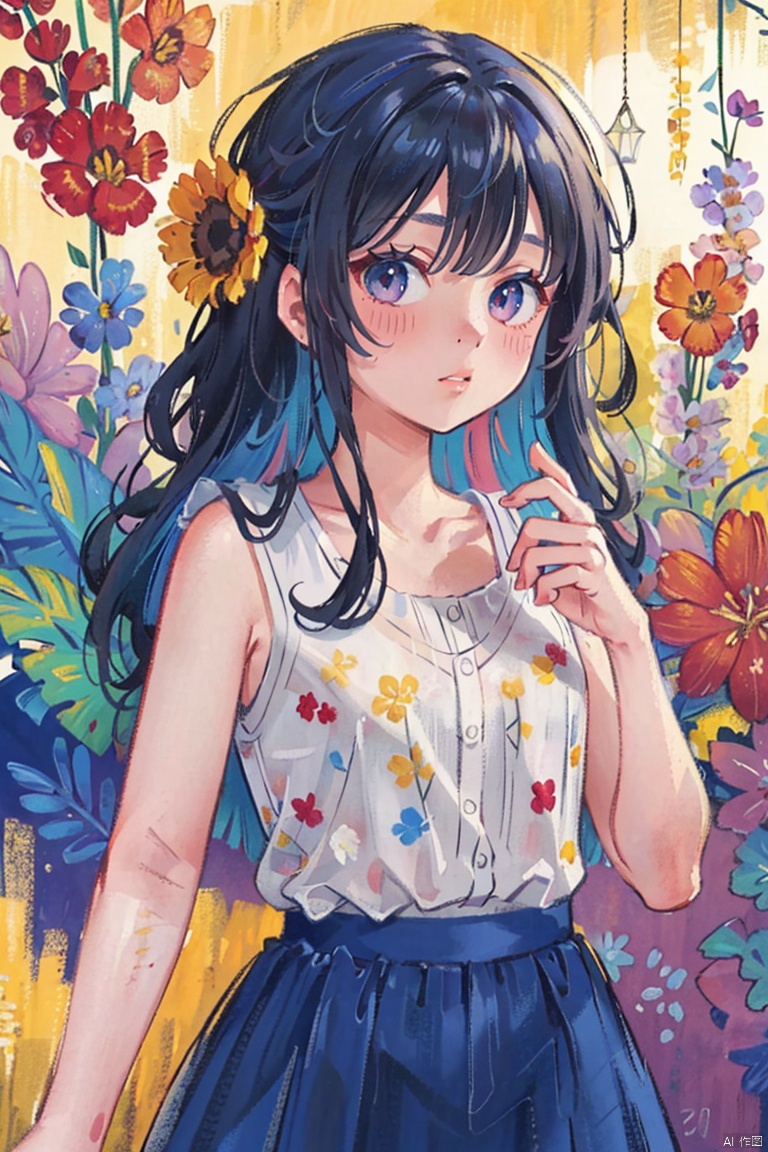  masterpiece,top quality,best quality,official art,beautiful and aesthetic,(1girl:1.2),extremely detailed,colorful,flowers,highest detailed,shiny skin,many colors,feathers, PasO, bleeding color,