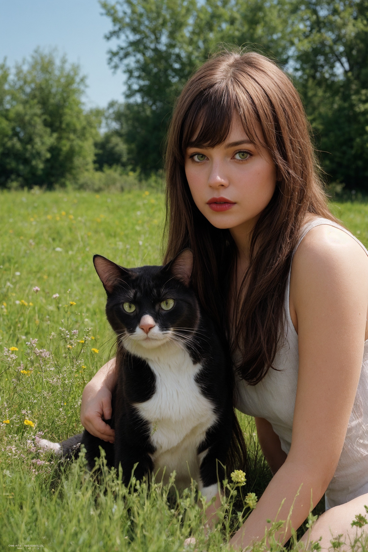 Hyperrealism style,  1girl and 1cat,  ***** on Tensor.Art