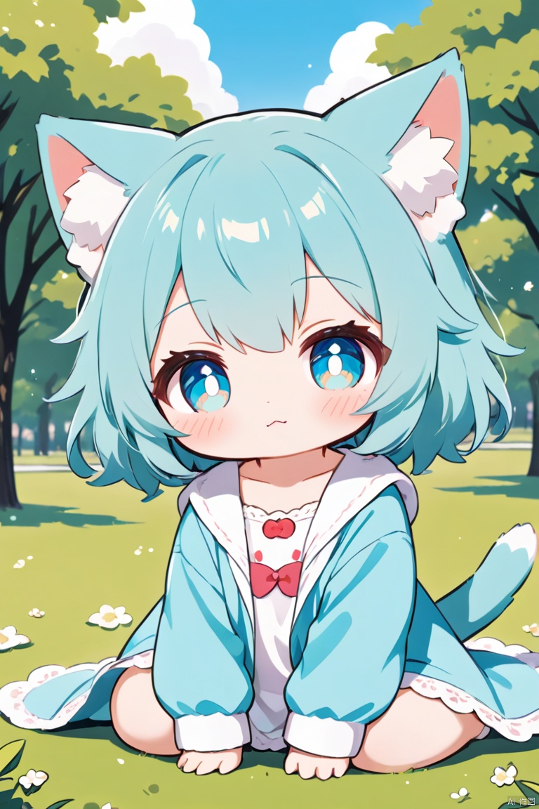 ((anime chibi style)), cute looking kitten with adorable eyes in the park, dynamic angle, depth of field, aqua_xhl