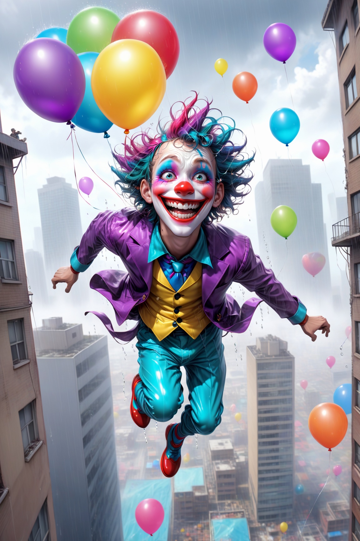 Hiro Crazy Dimension,  crazy man jumping from a top of the building and smile,  creepy on Tensor.Art