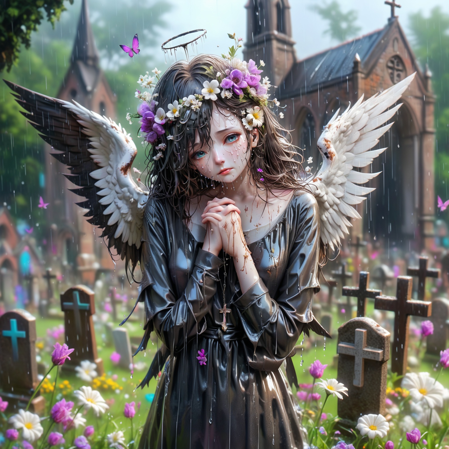 Hiro Crazy Dimension,  a sad angle on the church yard,  rain on Tensor.Art