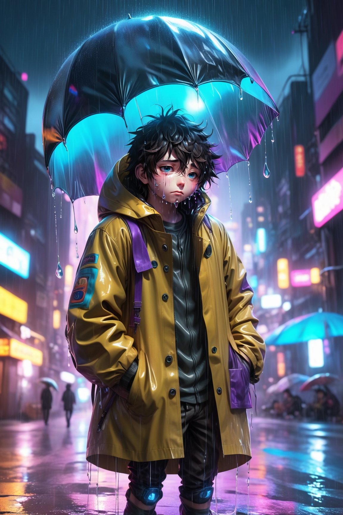 Hiro Crazy Dimension,  sad boy,  hugging a balloon and cry on Tensor.Art