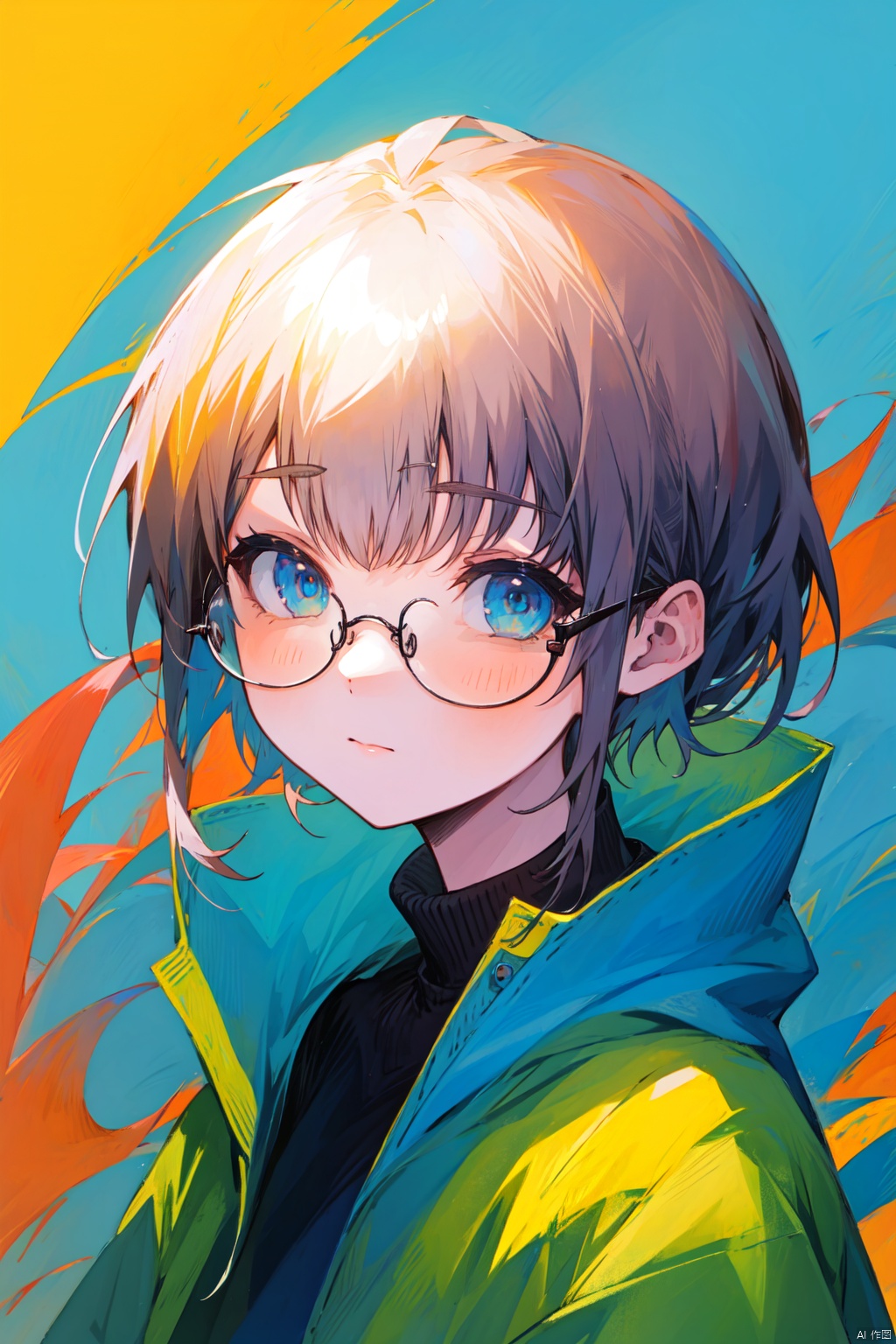 1girl, glasses,
