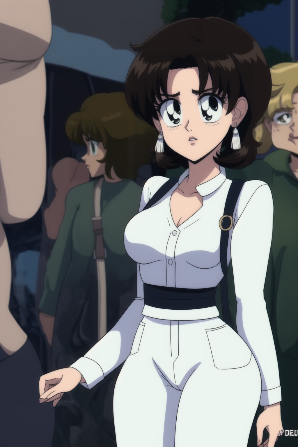 Miki Saegusa,  short curly bob curvy bang brown hair,  brown eyes on Tensor.Art