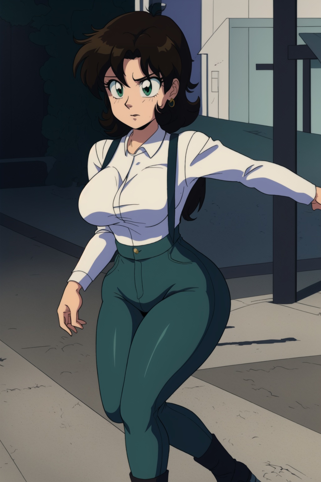Miki Saegusa,  curly short bob curvy bang brown hair,  brown eyes on Tensor.Art
