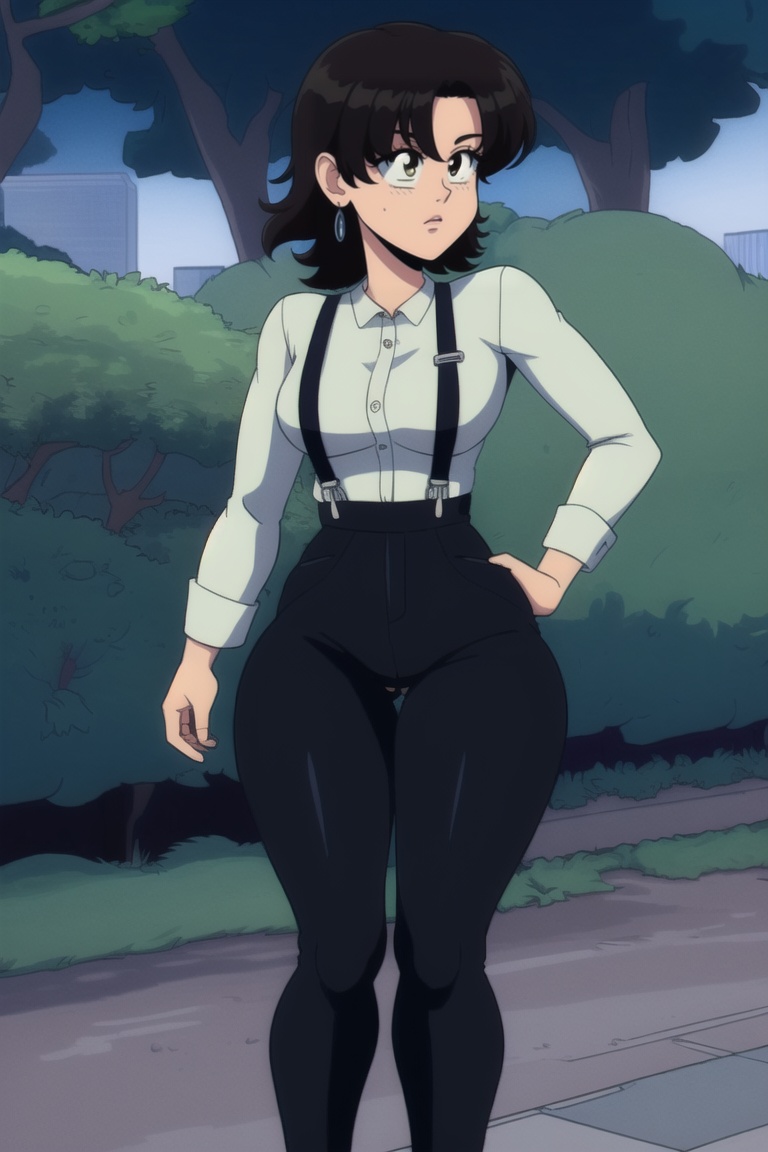 Miki Saegusa,  curly short bob curvy bang brown hair,  brown eyes on Tensor.Art