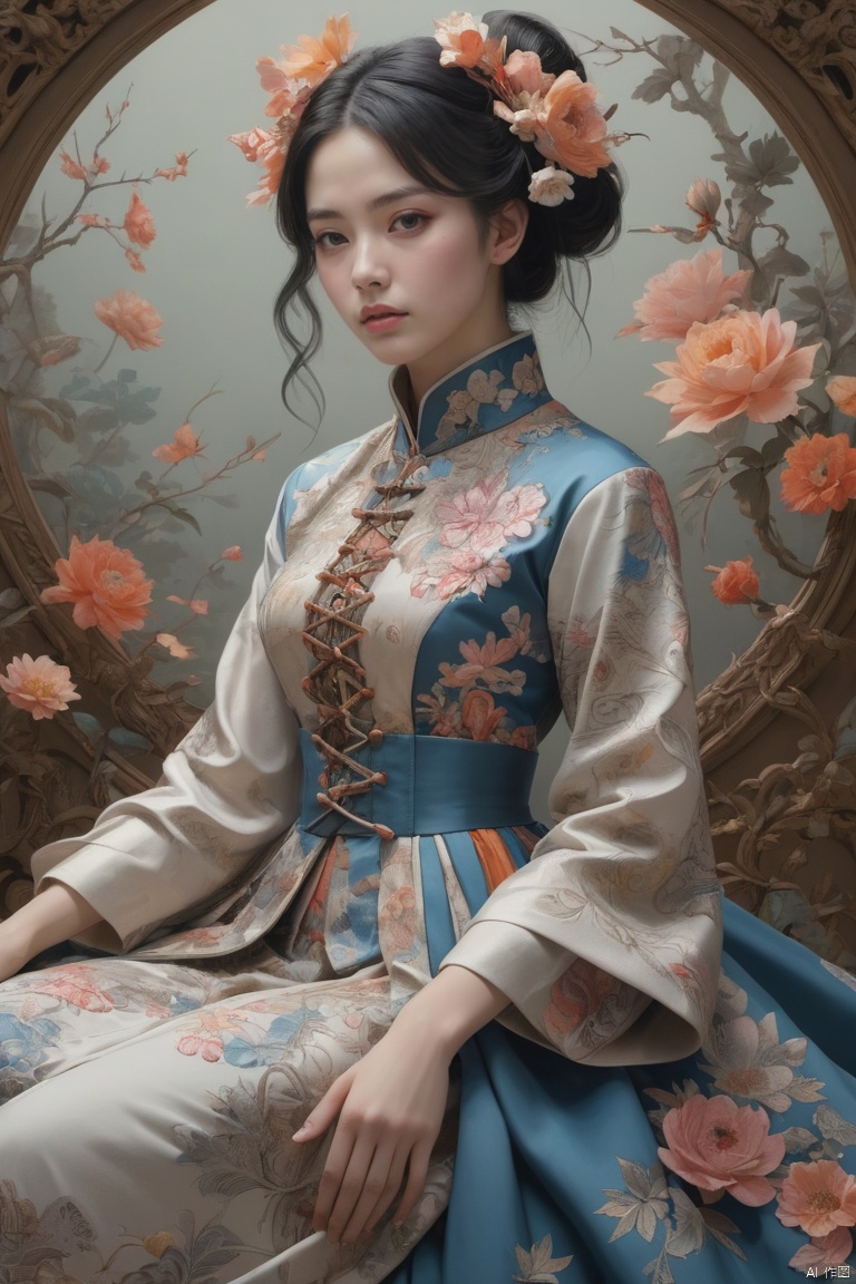  official art, HUBG_Rococo_Style(loanword), hanfu, unity 8k wallpaper, ultra detailed, beautiful and aesthetic, masterpiece, best quality, (zentangle, mandala, tangle, entangle), (fractal art:1.3), 1girl, extremely detailed, dynamic angle, cowboy shot, the most beautiful form of chaos, elegant, a brutalist designed, vivid colours, romanticism, by james jean, roby dwi antono, ross tran, francis bacon, michal mraz, adrian ghenie, petra cortright, gerhard richter, takato yamamoto, ashley wood, atmospheric, ecstasy of musical notes, streaming musical notes visible,
