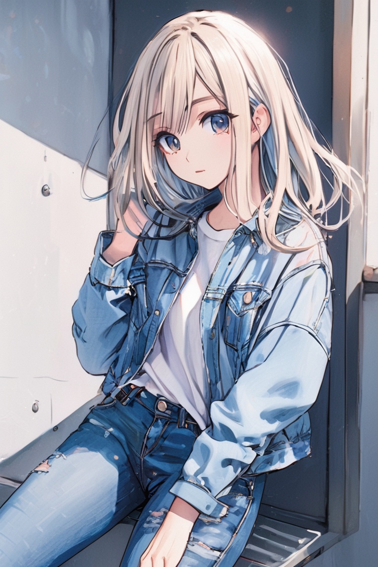 Anime girl wearing denim on Tensor.Art