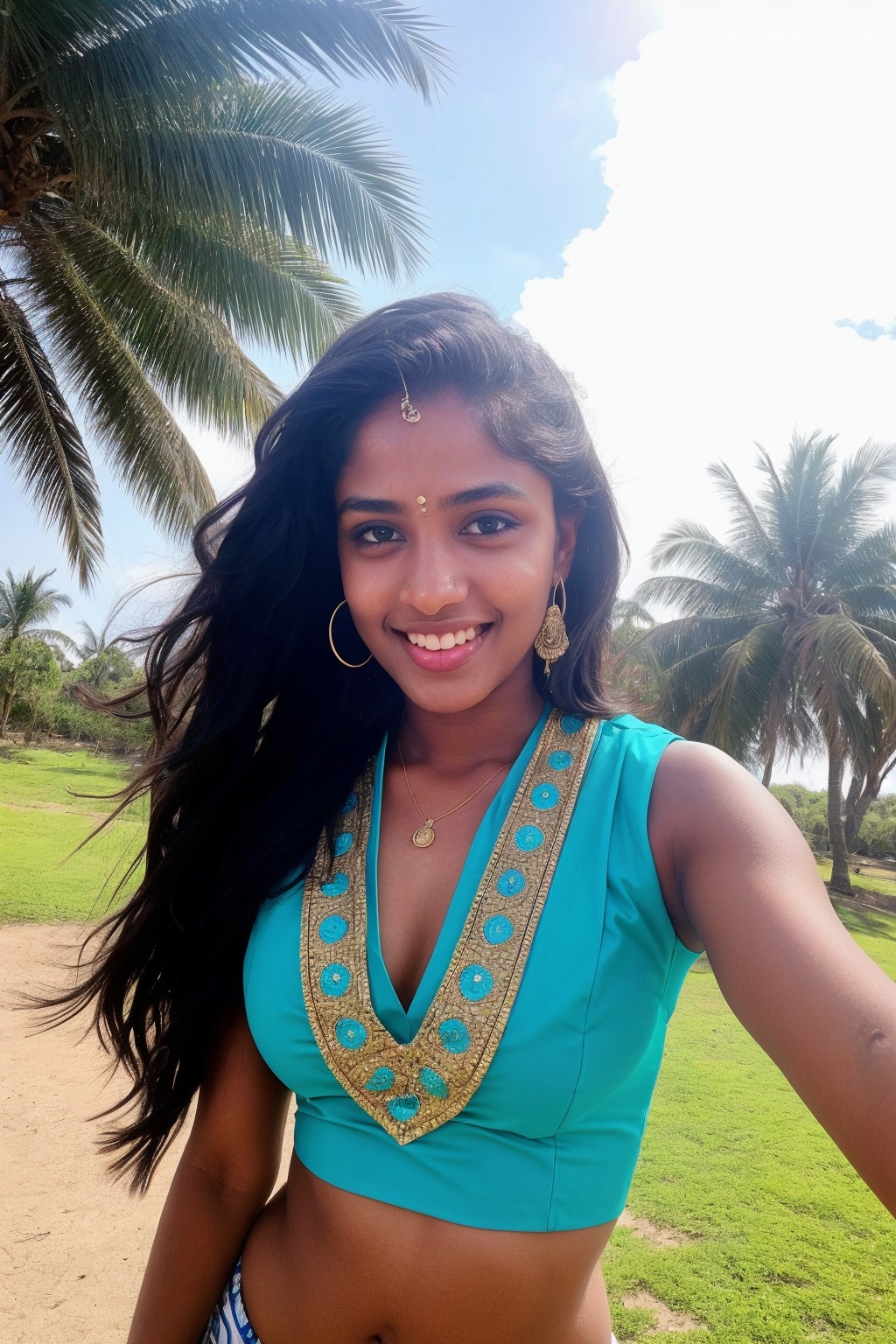 Brown skin,  lovely cute young attractive girl,  blue eyes on Tensor.Art