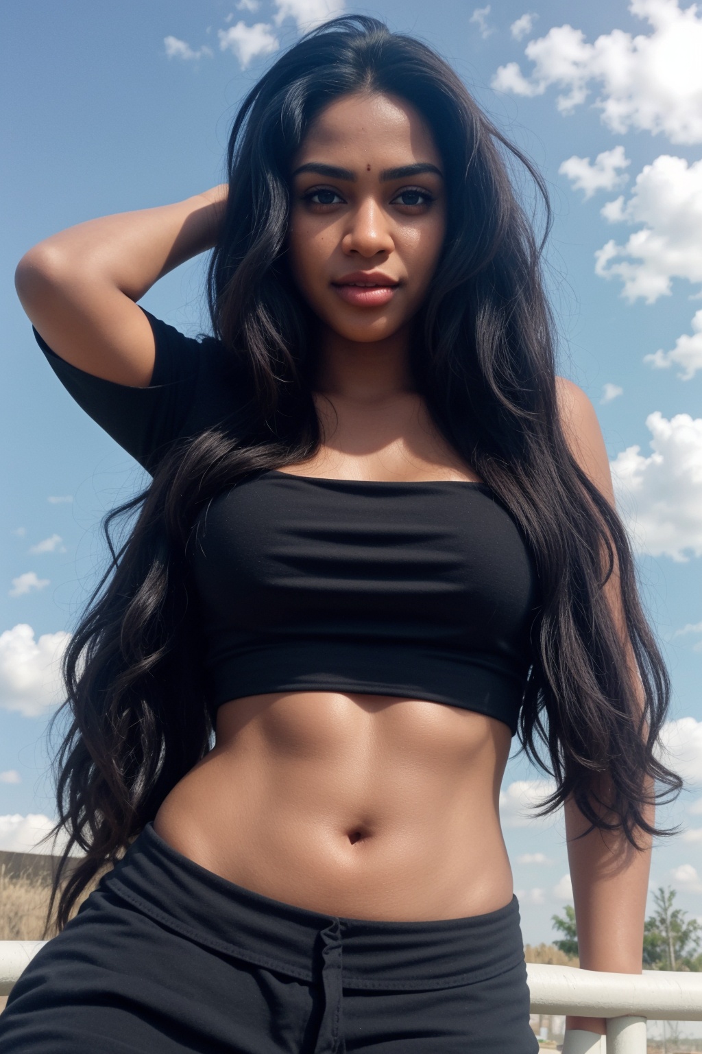 Brown skin,  lovely sexy young attractive girl,  blue eyes on Tensor.Art